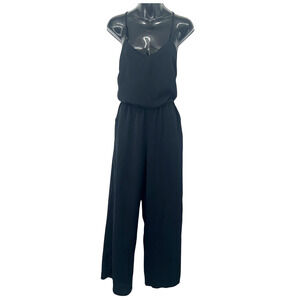 Divided Black V-Neck Jumpsuit with Pockets Size 4